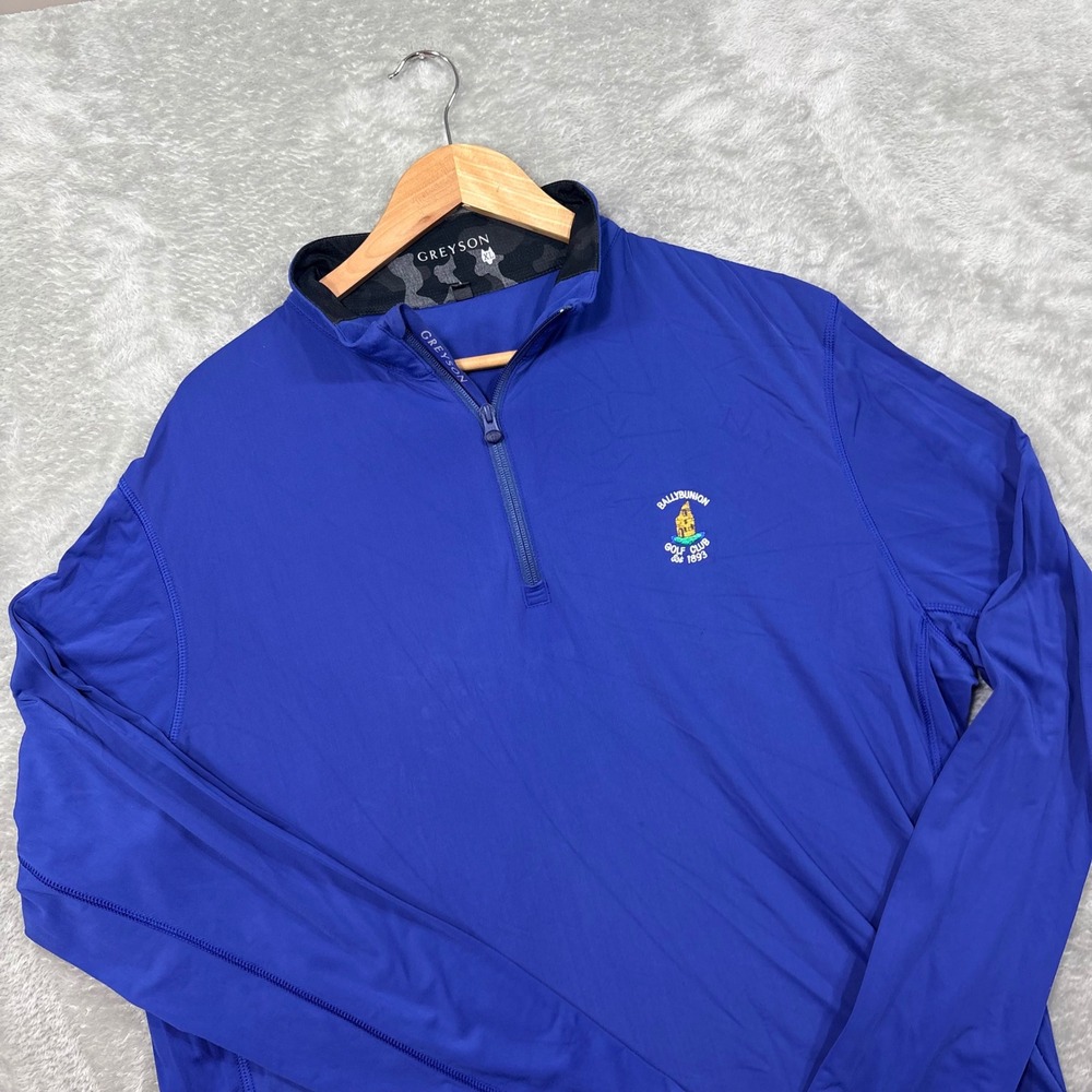 Greyson 1/4 Zip Pullover Mens XL Royal Blue Ballybunion Golf Club Logo Camo Trim